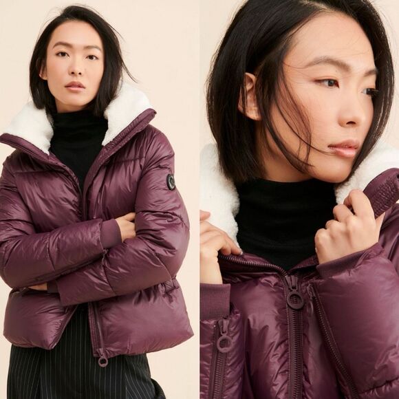 Noize Plum Puffer Jacket Sherpa Fleece Collar Vegan Winter Coat Size M Anthropol - Picture 4 of 14